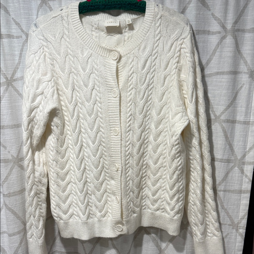 Cyrus Ivory Cable-Knit Button Cardigan medium